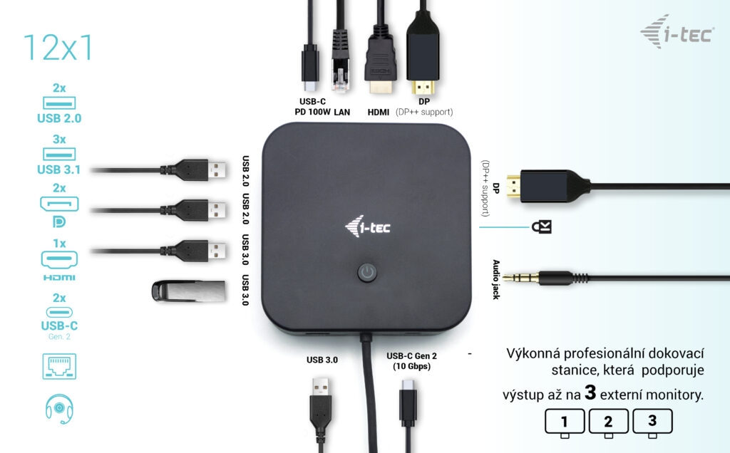 i-tec USB-C HDMI + Dual DP Docking Station, Power Delivery 100W 