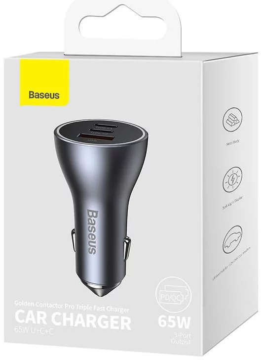 Baseus CGJP010013 Nabíjačka do Autá Triple Quick Charger USB/ USB-C/ USB-C 65W Dark Grey 