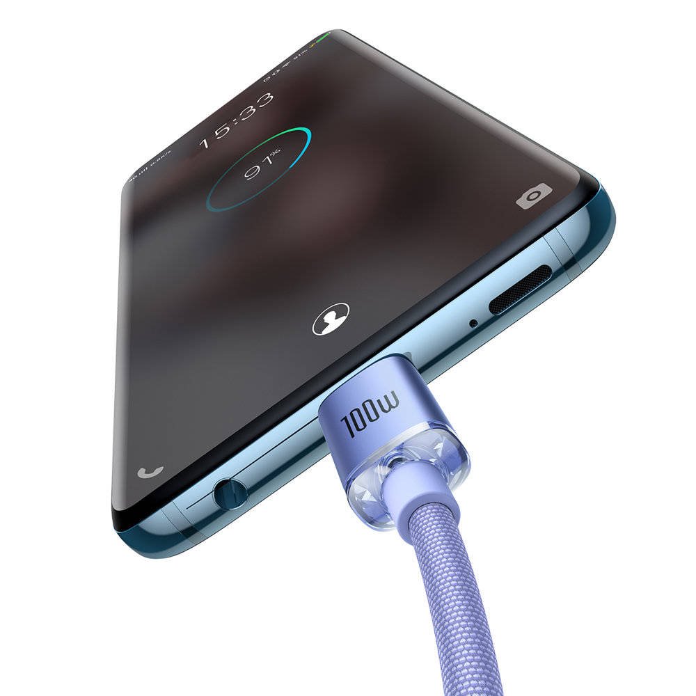 Baseus CAJY000605 Crystal Shine Series Dátový Kábel USB-C - USB-C 100W 1, 2m Purple 