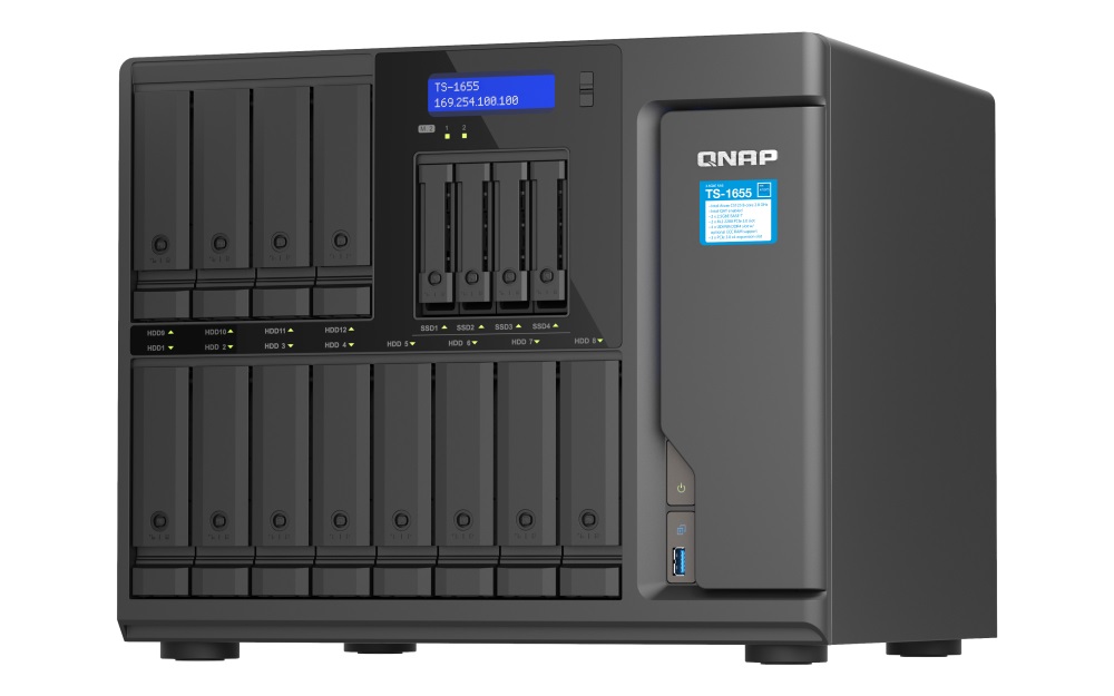 QNAP TS-1655-8G (8core 2, 8 GHz, 8 GB RAM, 12 x 3, 5 "+4 x 2, 5" SATA, 2 x M.2 NVM slot, 2 x 2, 5 GbE, 3 x PCIe) 