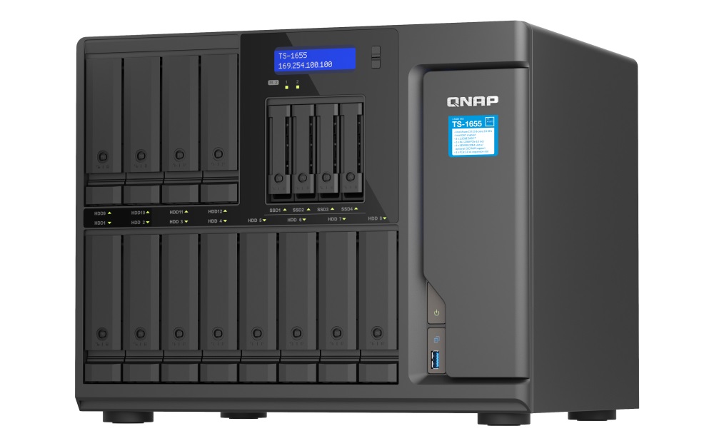 QNAP TS-1655-8G (8core 2, 8GHz, 8GB RAM, 12x 3, 5"+4x 2, 5" SATA, 2x M.2 NVMe slot, 2x 2, 5GbE, 3x PCIe) 