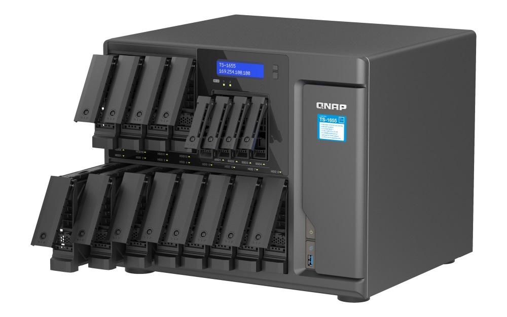 QNAP TS-1655-8G (8core 2, 8 GHz, 8 GB RAM, 12 x 3, 5 "+4 x 2, 5" SATA, 2 x M.2 NVM slot, 2 x 2, 5 GbE, 3 x PCIe) 