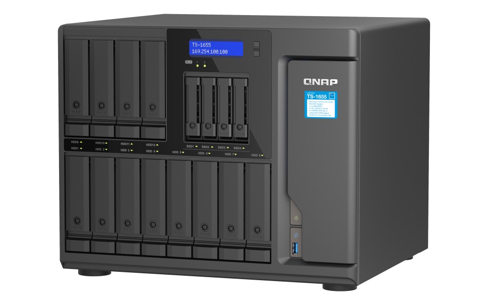 QNAP TS-1655-8G (8core 2, 8 GHz, 8 GB RAM, 12 x 3, 5 "+4 x 2, 5" SATA, 2 x M.2 NVM slot, 2 x 2, 5 GbE, 3 x PCIe) 
