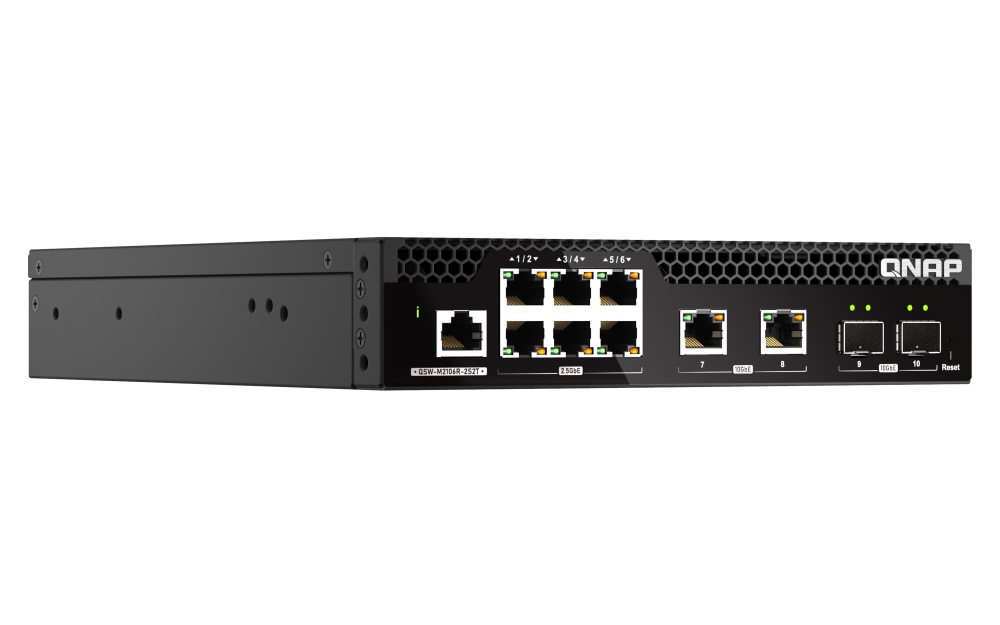 QNAP riadený switch QSW-M2106R-2S2T (6x 2, 5GbE RJ45, 2x 10GbE RJ45, 2x 10GbE SFP+, malá šírka) 