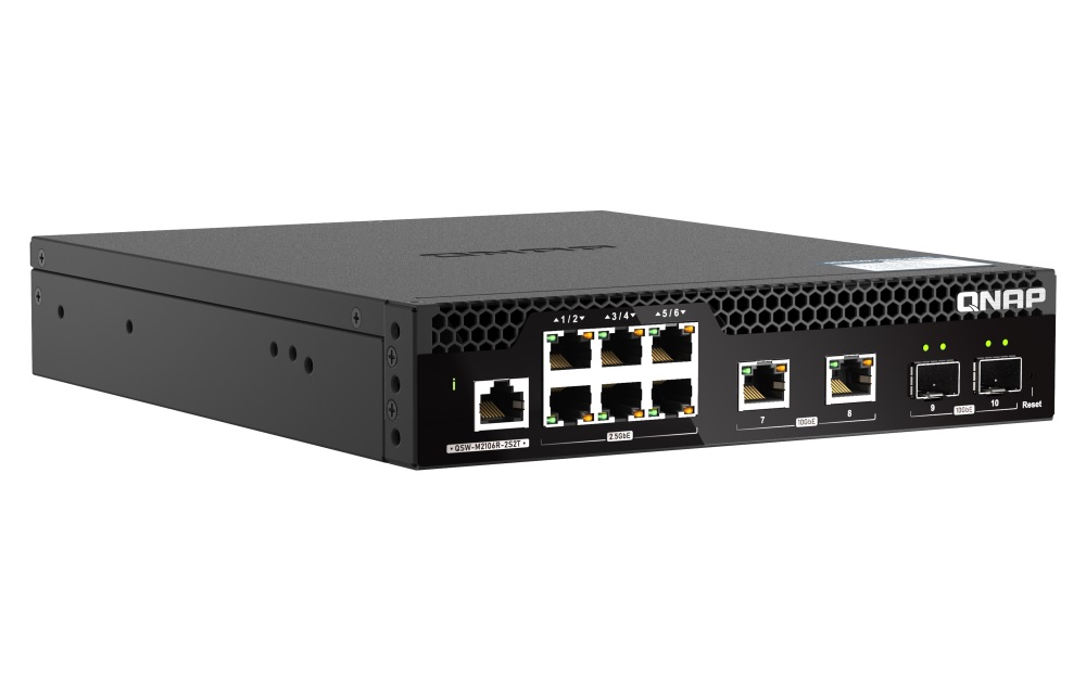 QNAP riadený switch QSW-M2106R-2S2T (6x 2, 5GbE RJ45, 2x 10GbE RJ45, 2x 10GbE SFP+, malá šírka) 