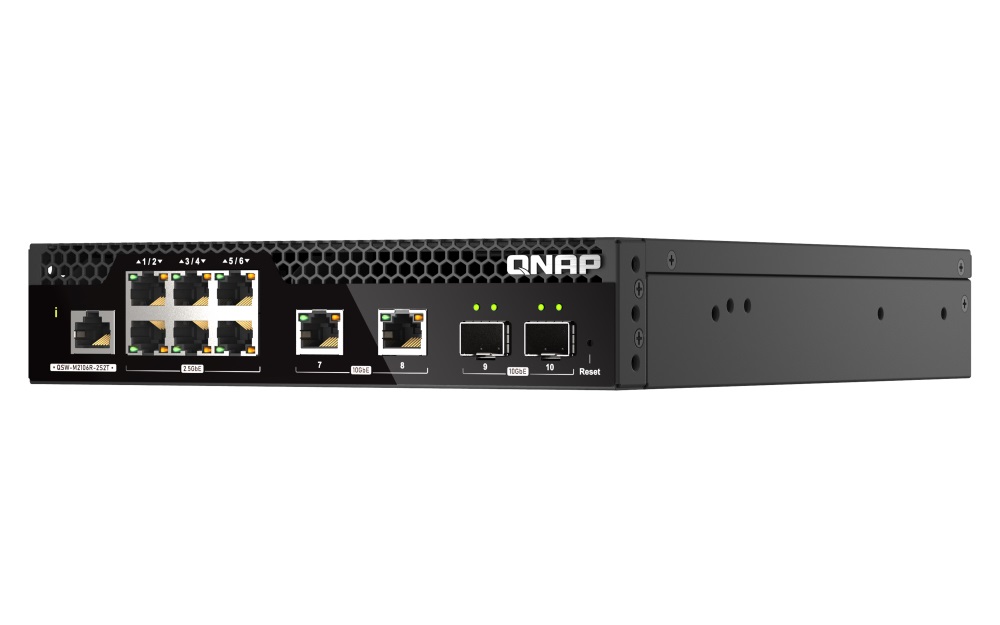 QNAP riadený switch QSW-M2106R-2S2T (6x 2, 5GbE RJ45, 2x 10GbE RJ45, 2x 10GbE SFP+, malá šírka) 
