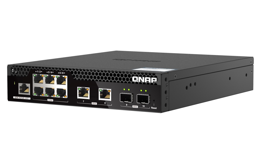 QNAP riadený switch QSW-M2106R-2S2T (6x 2, 5GbE RJ45, 2x 10GbE RJ45, 2x 10GbE SFP+, malá šírka) 