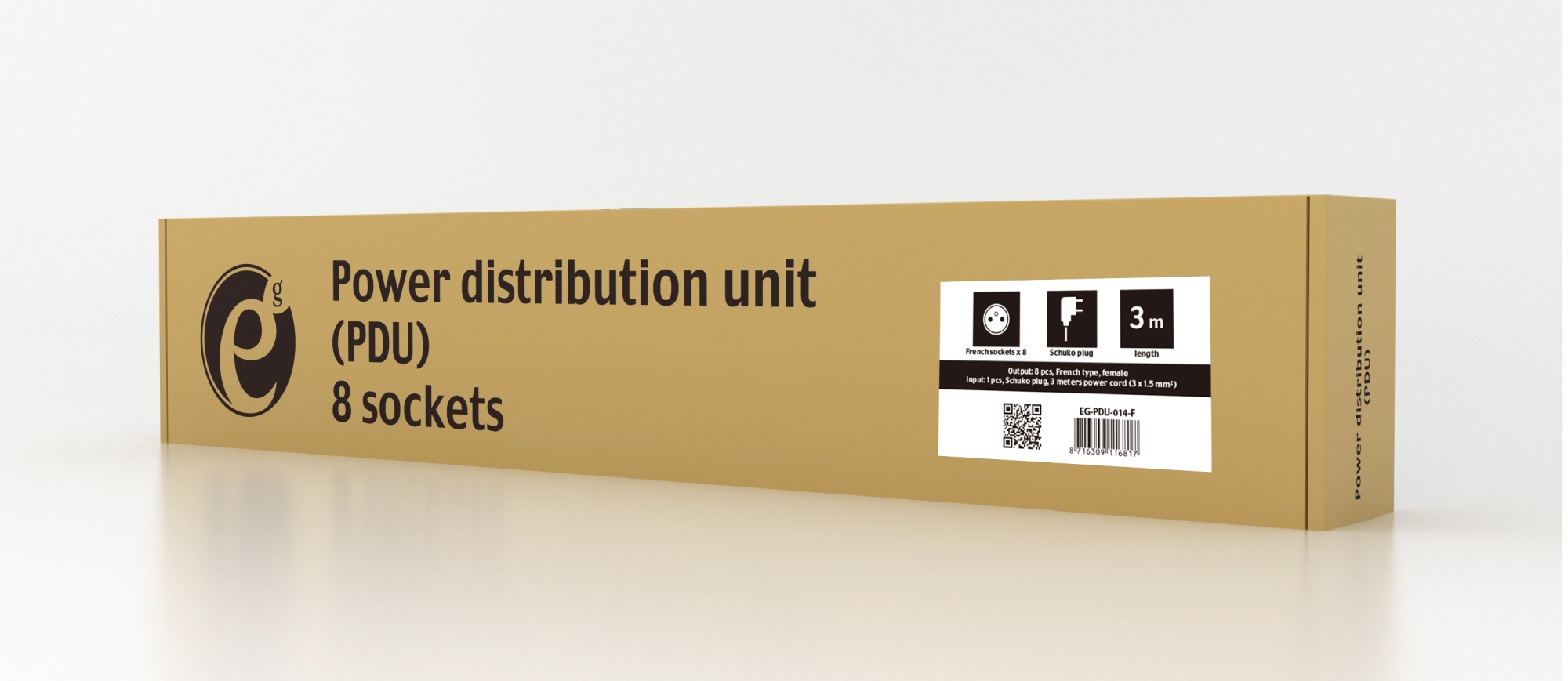 Gembird PDU 8 zásuviek, 1U, 16 A, 3m 