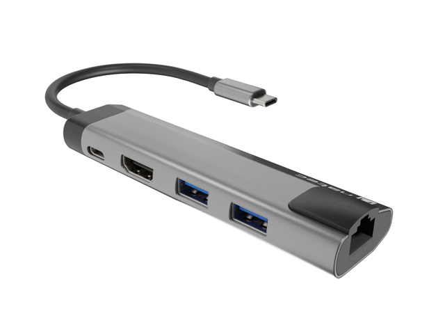 Natec multiport adaptér FOWLER GO HUB 5v1, 2X USB 3.0 HUB, HDMI 4K, USB-C PD, RJ45 