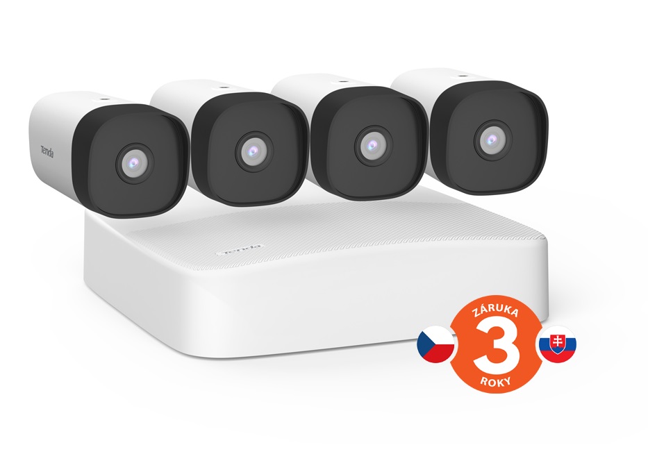 Tenda K4P-4TR - PoE kamerový set 4MPx, 4CH NVR + 4x IP kamera 4MPx, IP67, zvuk, web. rozhraní, CZ app