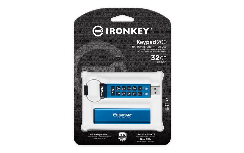 Kingston IronKey Keypad 200/ 32GB/ USB 3.2/ USB-A/ Modrá 