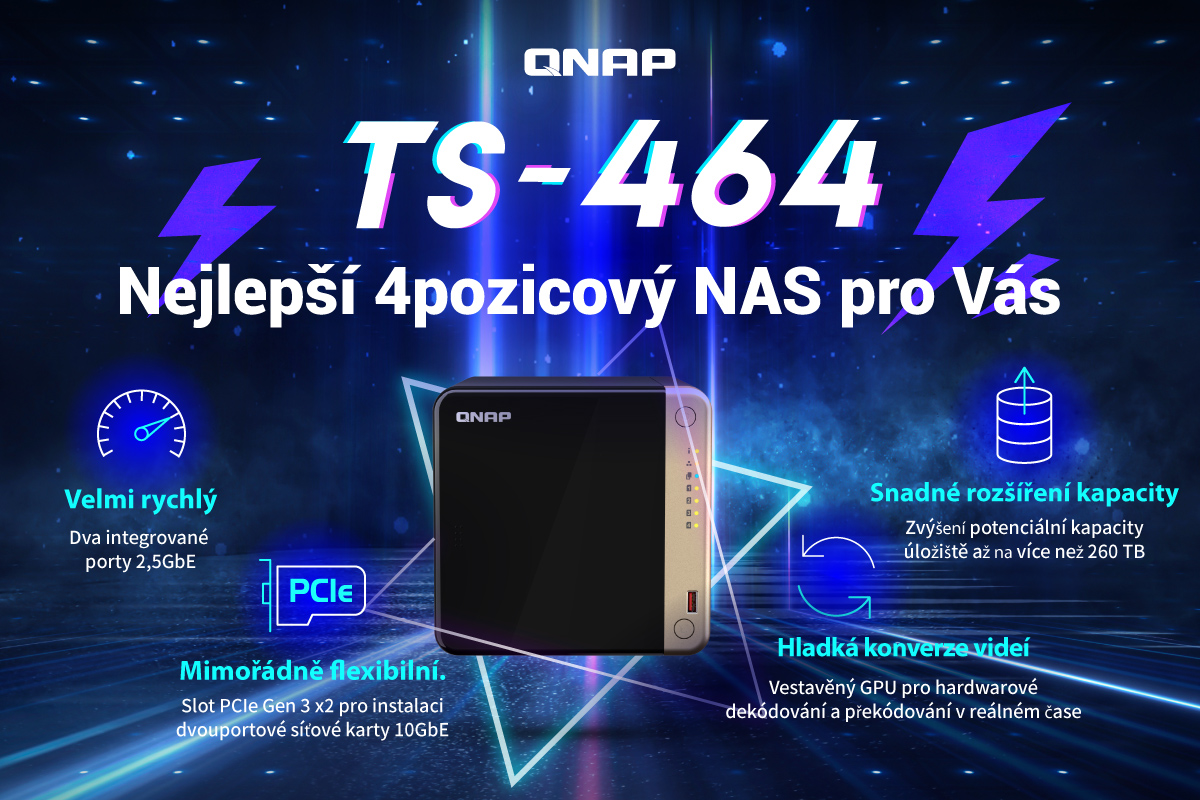 QNAP TS-464-8G (4core 2, 9 GHz, 8GB RAM, 4xSATA, 2x M.2 NVM slot, 1xPCIe, 1xHDMI 4K, 2x2, 5GbE, 4xUSB) 