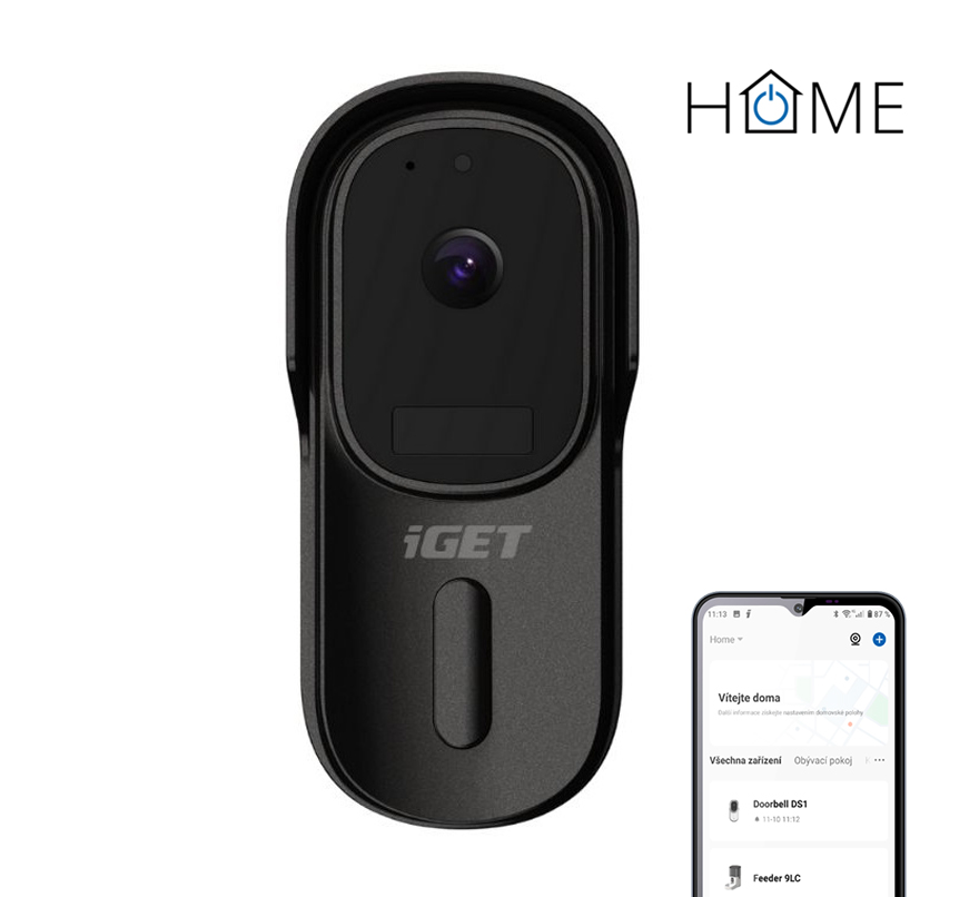 iGET HOME Doorbell DS1 Black - WiFi bateriový videozvonek, FullHD, obousměrný zvuk, CZ aplikace