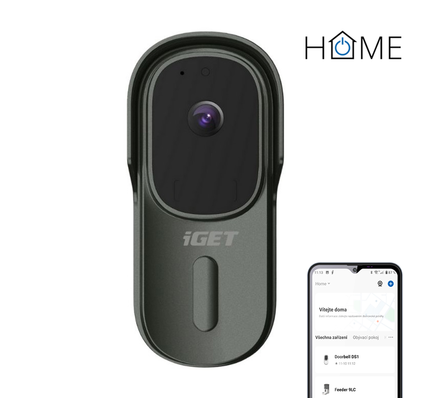 iGET HOME Doorbell DS1 Anthracite - WiFi batériový videozvonček, FullHD, obojsmerný zvuk, CZ aplikácie
