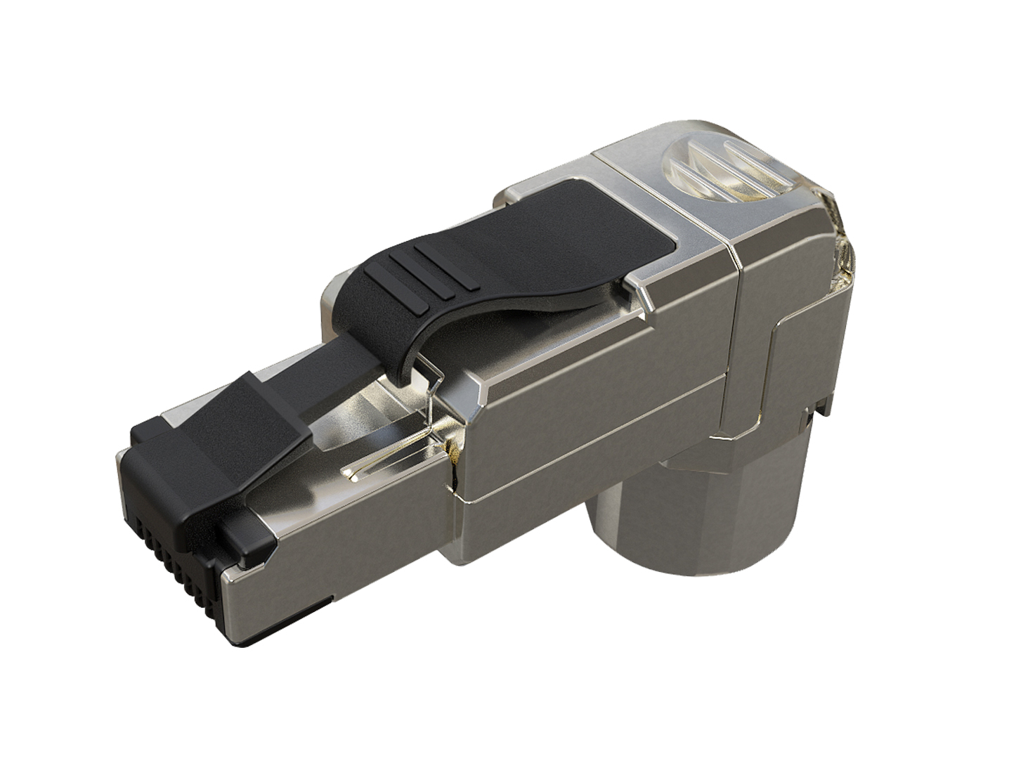 Konektor MPTL 90° RJ45 CAT5E STP samorezný SXRJ45-5E-STP-BK-SA-U 
