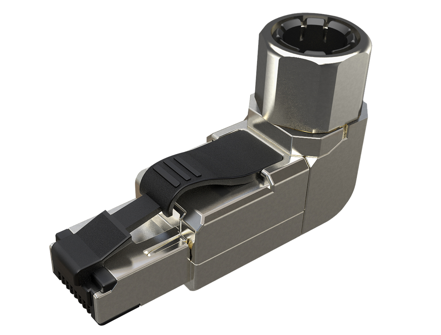 Konektor MPTL 90° RJ45 CAT5E STP samorezný SXRJ45-5E-STP-BK-SA-U 