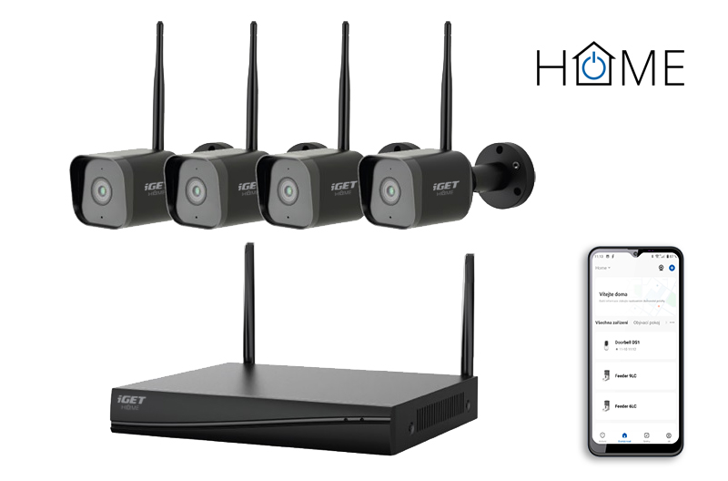 iGET HOME NVR N4C4 - CCTV bezdrátový Wi-Fi set FullHD 1080p, 4CH NVR + 4x kamera 1080p se zvukem