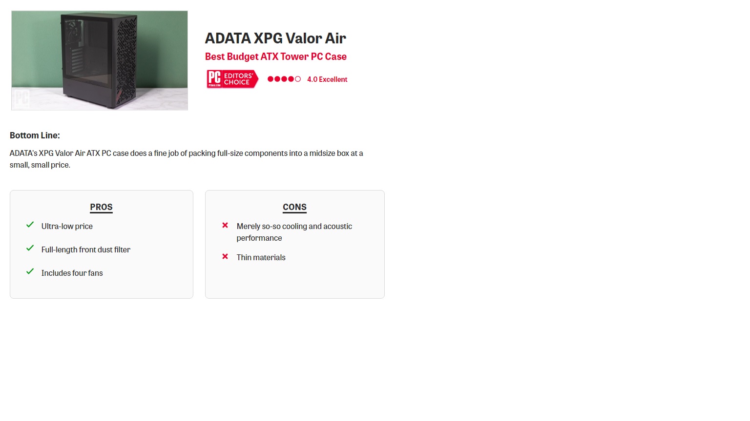 Adata XPG VALOR AIR/ Midi Tower/ Transpar./ Biela 