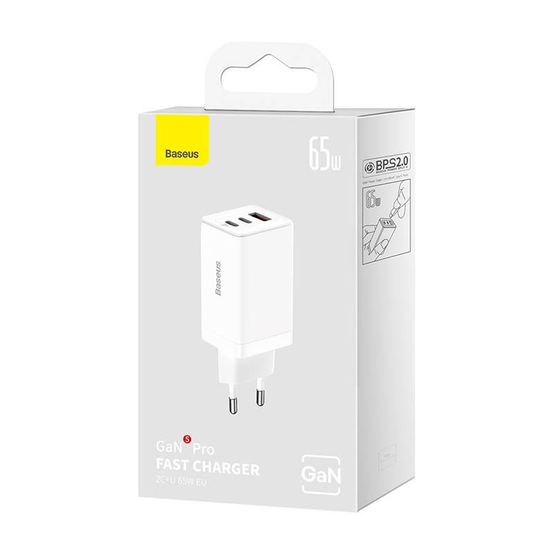 Baseus CCGP120202 GaN5 Pro Quick Nabíjačka USB + 2x USB-C 65W White 