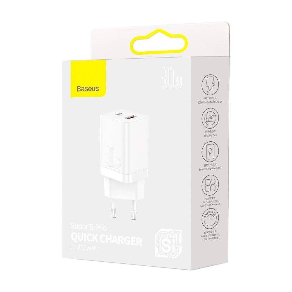Baseus CCSUPP-E02 Super Si Quick Nabíjačka USB + USB-C 30W White 