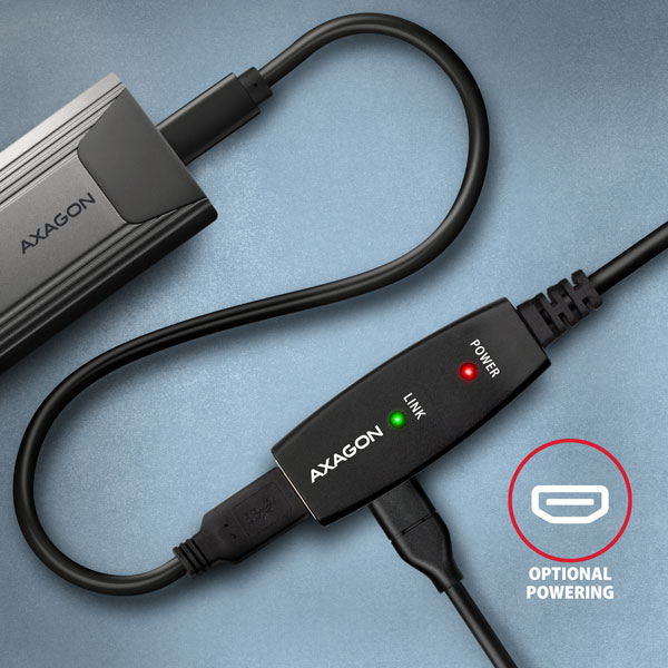 AXAGON ADR-305, USB 3.2 Gen 1 A-M -> A-F aktívny predlžovací / repeater kábel, 5m 