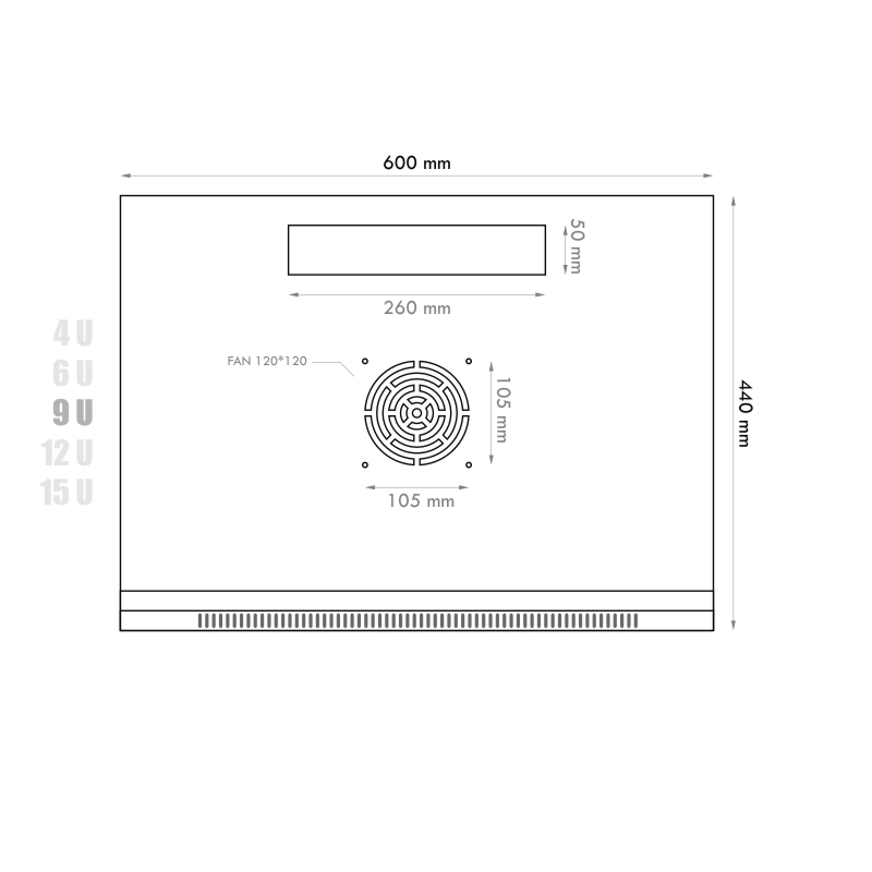 Datacom 19" rozvádzač 9U/ 450 mm (sklo) čierny 