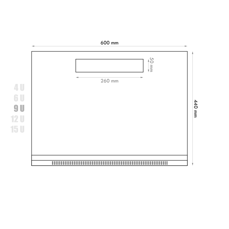 Datacom 19" rozvádzač 9U/ 450 mm (sklo) čierny 