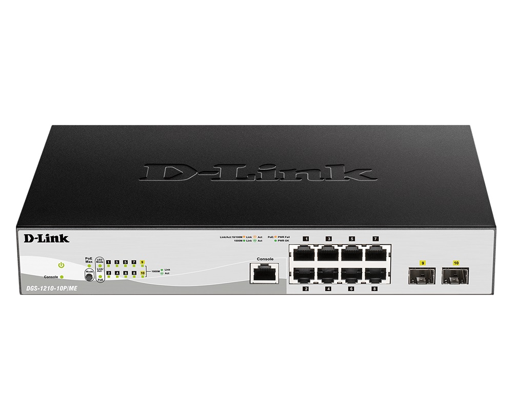 D-Link DGS-1210-10P/ME/E 10-port 10/100/1000 Gigabit PoE Smart Switch including 2 SFP Metro Ethernet DGS-1210-10P/ME/E