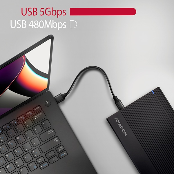 AXAGON EE35-GTR, USB-C 5Gbps - SATA 6G 3.5" RIBBED box, čierny 