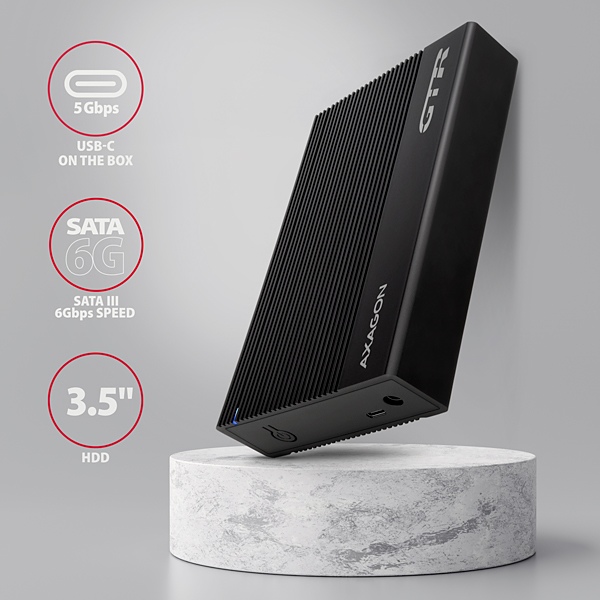 AXAGON EE35-GTR, USB-C 5Gbps - SATA 6G 3.5" RIBBED box, čierny 