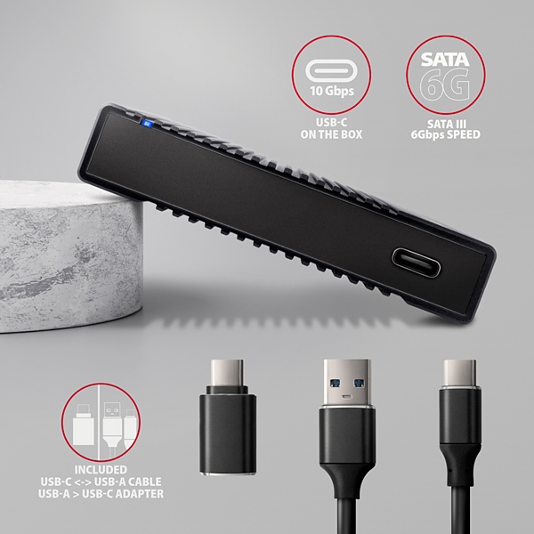AXAGON EE25-GTR, USB-C 10Gbps - SATA 6G 2.5" RIBBED box, čierny 