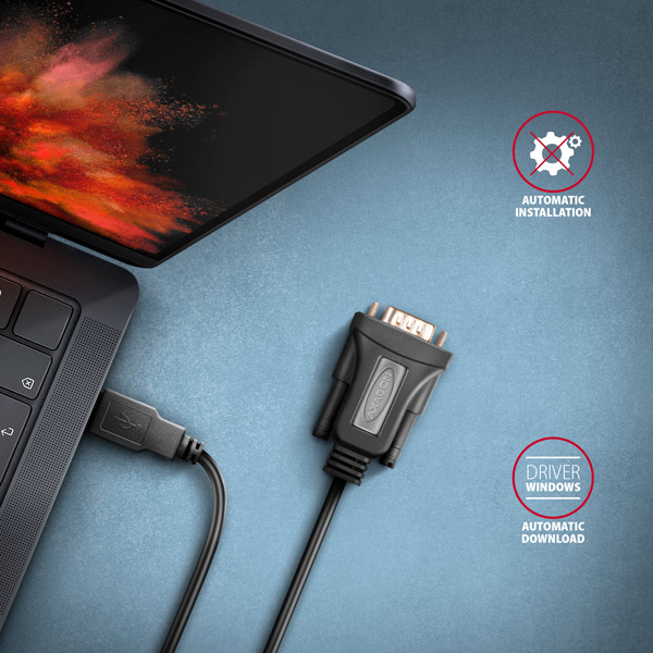 AXAGON ADS-1PQN, USB-A 2.0 - sériový RS-232 DB9-M FTDI adaptér / kábel 1.5m 