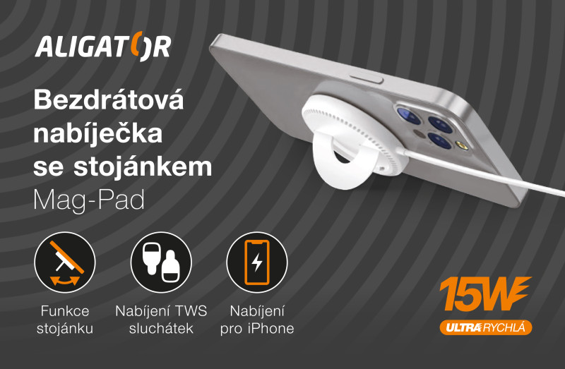 ALIGATOR bezdrôtová nabíjačka ALIGATOR Mag-Pad, určené pre MagSafe, 15W, biela 