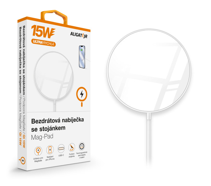 ALIGATOR bezdrôtová nabíjačka ALIGATOR Mag-Pad, určené pre MagSafe, 15W, biela