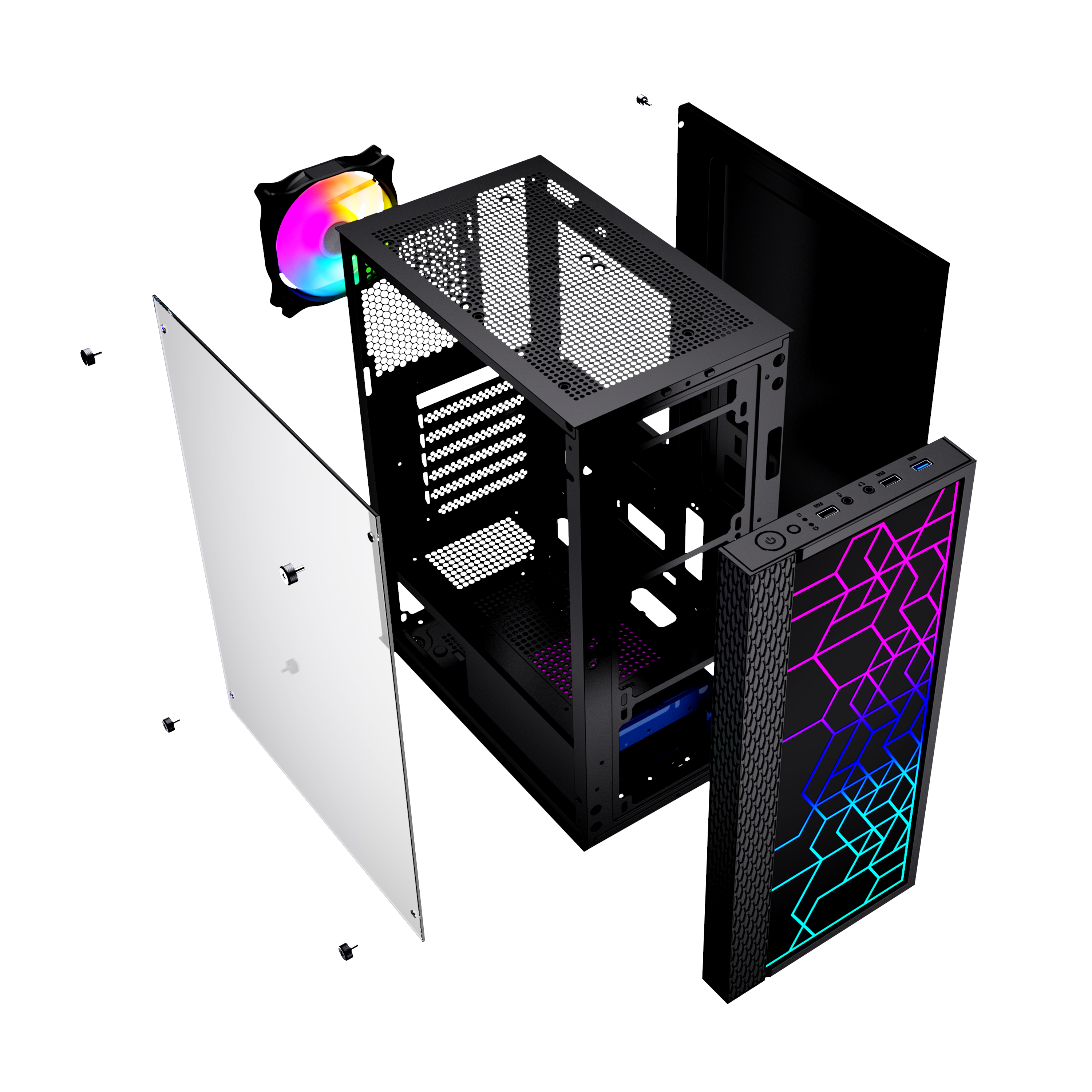 Gembird Computer Fornax 2500 ARGB/ Midi Tower/ Transpar./ Čierna 