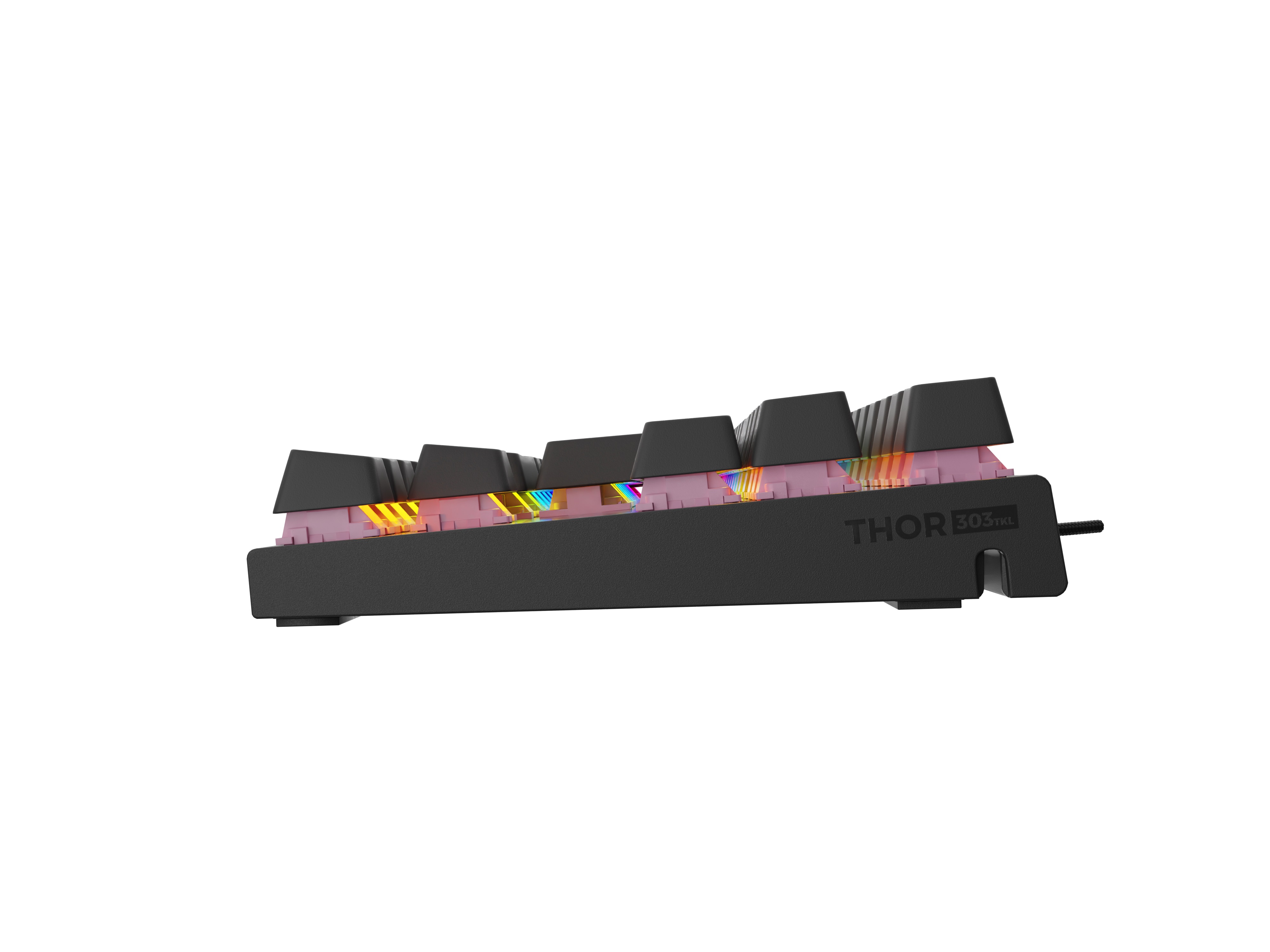 Genesis herná mechanická klávesnica THOR 303/ TKL/ RGB/ Outemu Peach Silent/ Drôtová USB/ US layout/ Čierna 