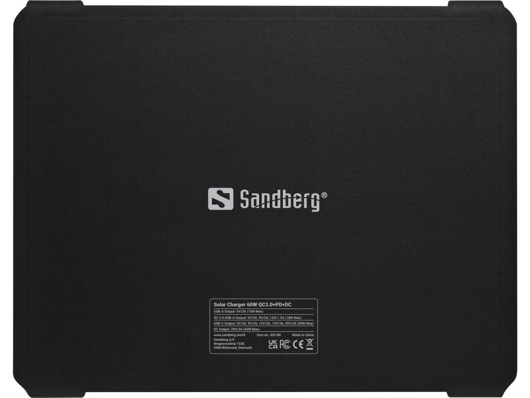 Sandberg solárny panel - nabíjačka, výkon 60W, QC3.0 + PD + DC, čierna 