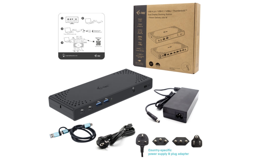 i-tec USB 3.0 / USB-C / Thunderbolt Dual Display Docking Station, PD 100W 