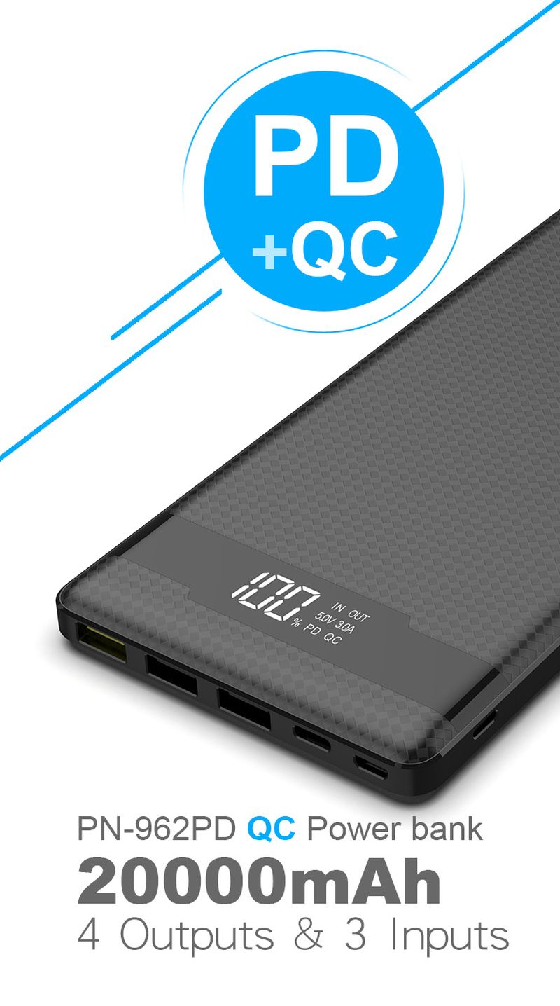 VIKING POWER BANK PN-962PD QC3.0 20000mAh, QUICK CHARGE 3.0, Čierna 
