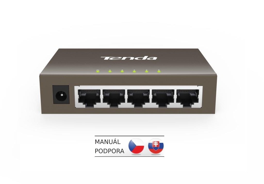Tenda TEG1005D - 5x 10/ 100/ 1000 Mbps Kovový Switch, Fanless - bez ventilátorov, ochrana 6 kV