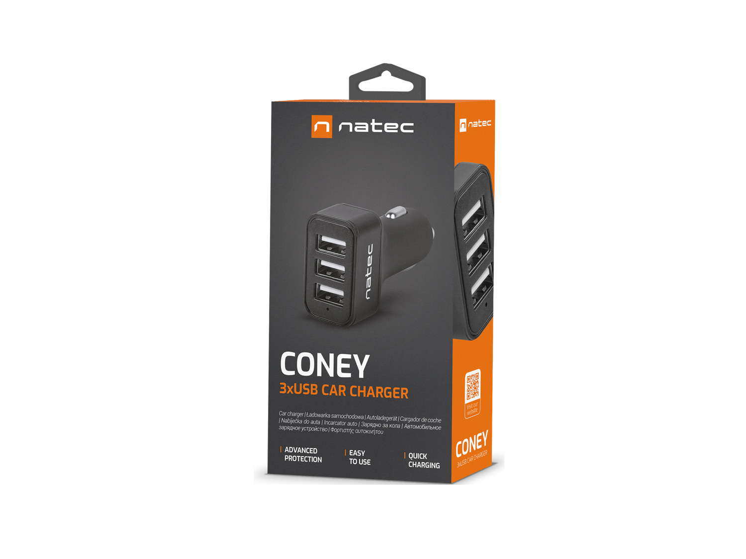 Natec nabíječka do auta CONEY, 2XUSB, 1XUSB-C, 84W 