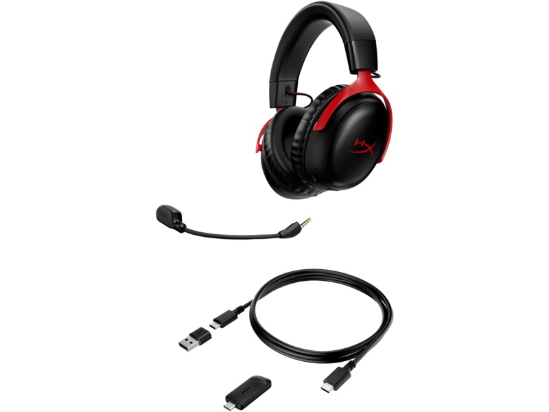 HP HyperX Cloud III/ USB-C/ Drôt/ USB/ Bezdrôt/ Čierna-červená 