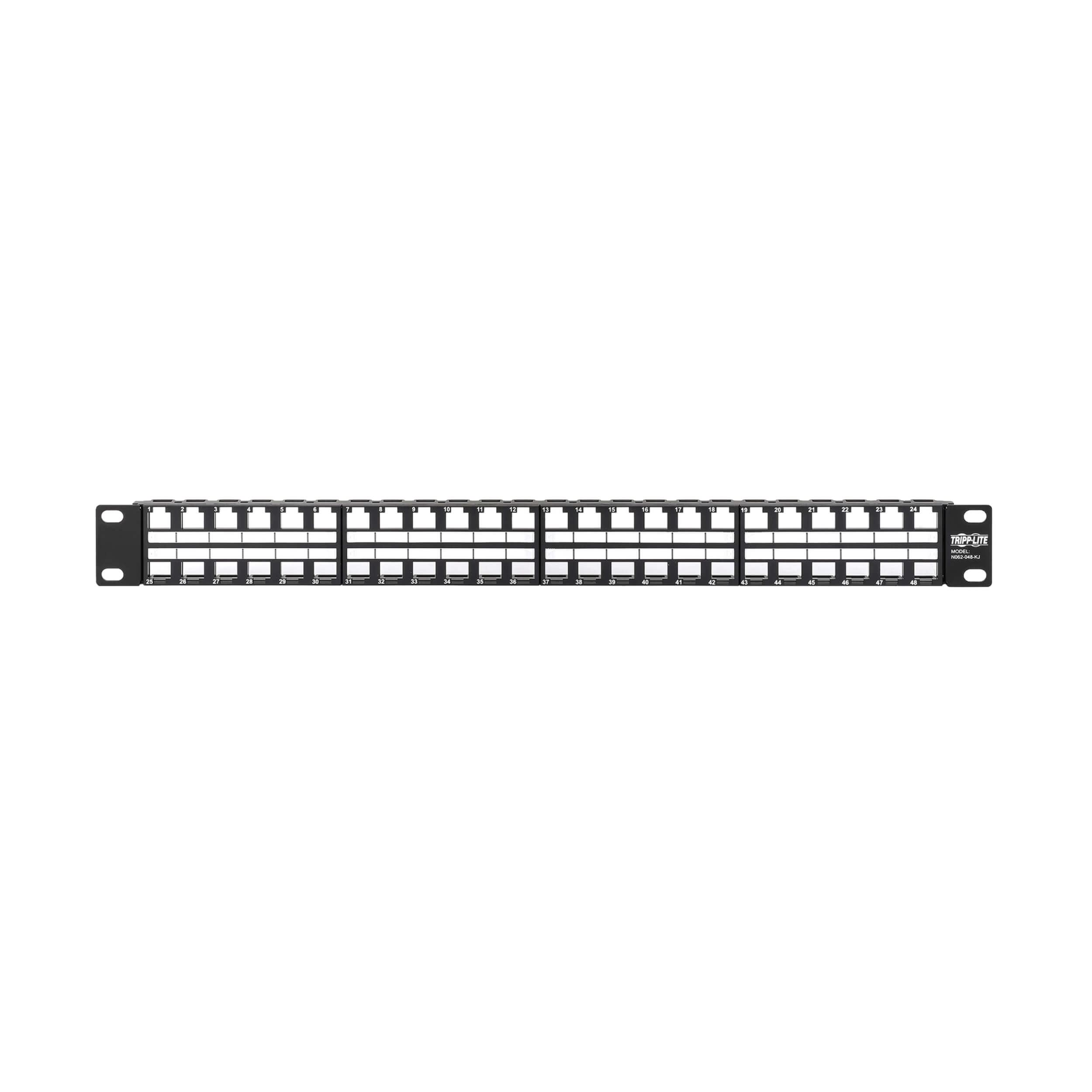 Tripplite Patch Panel 48-Port 1U Rack Netienený, Keystone/ Multimedia, RJ45 Ethernet, USB, HDMI, Cat5e/ 6 