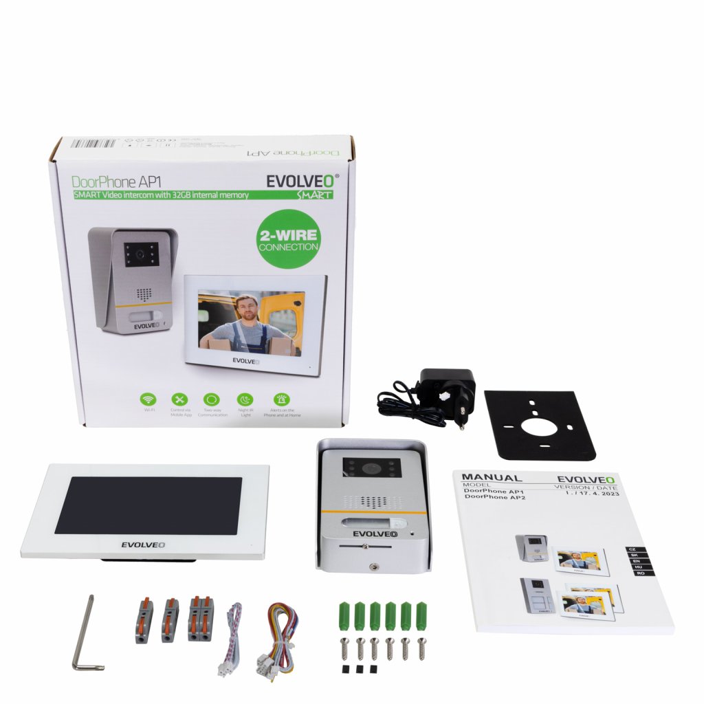 EVOLVEO DoorPhone AP1-2, drôtový videotelefón s aplikáciou, biely 