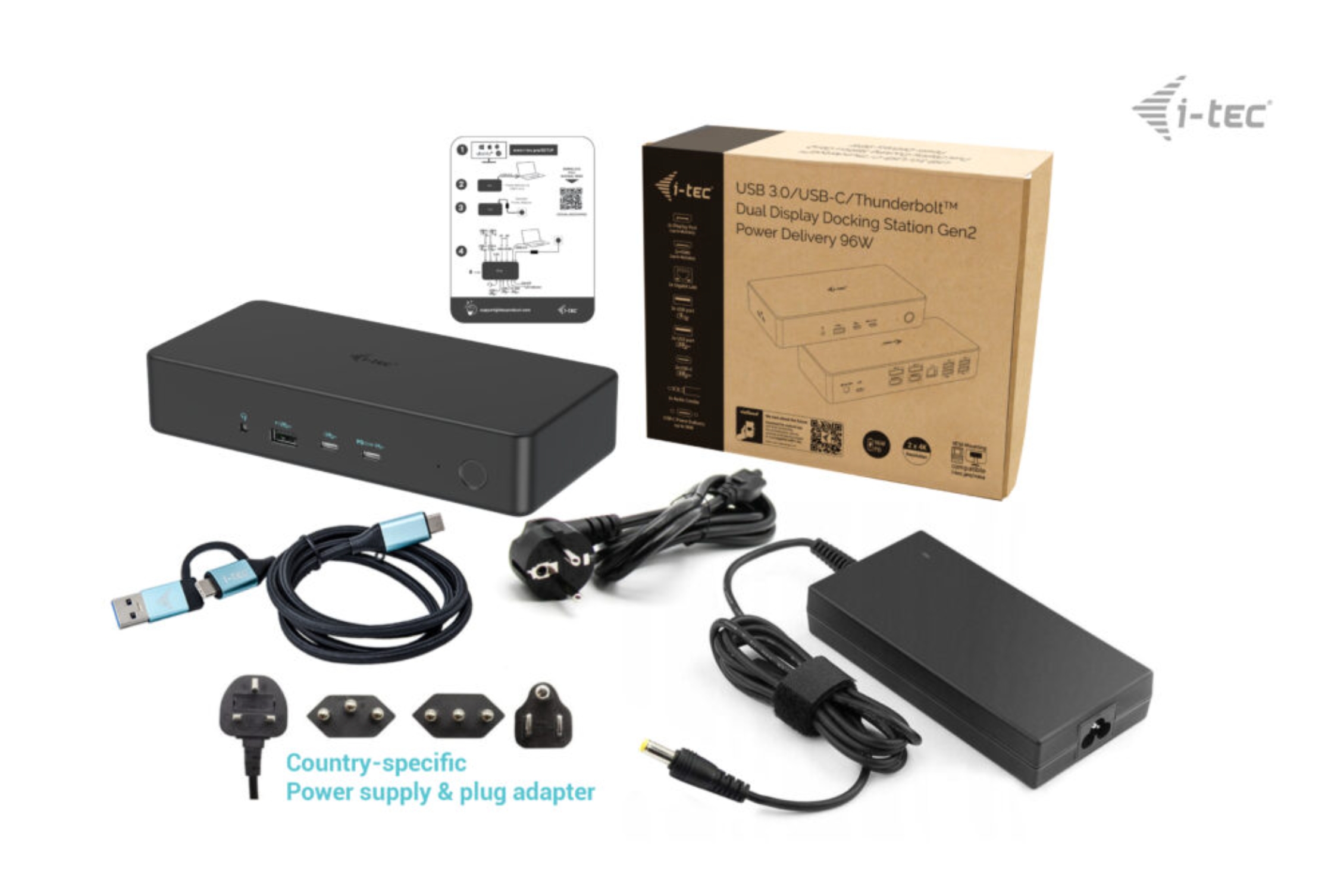 i-tec USB 3.0/ USB-C/ Thunderbolt 3 Professional Dual 4K Display Docking Station Gen2, PD 100W 