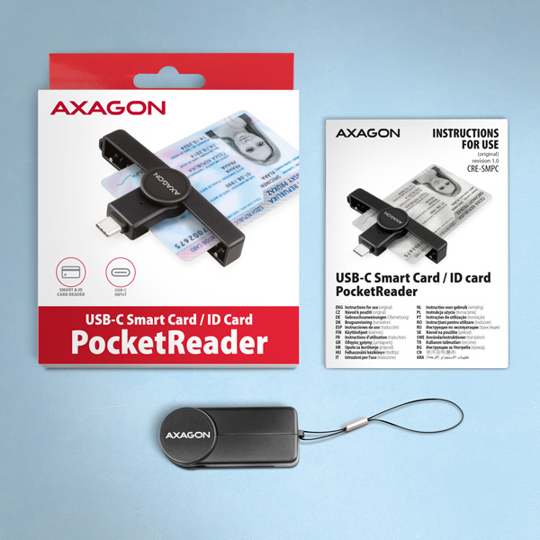 AXAGON CRE-SMPC, USB-C PocketReader čítačka kontaktných kariet Smart card (eObčanka, eID klient) 