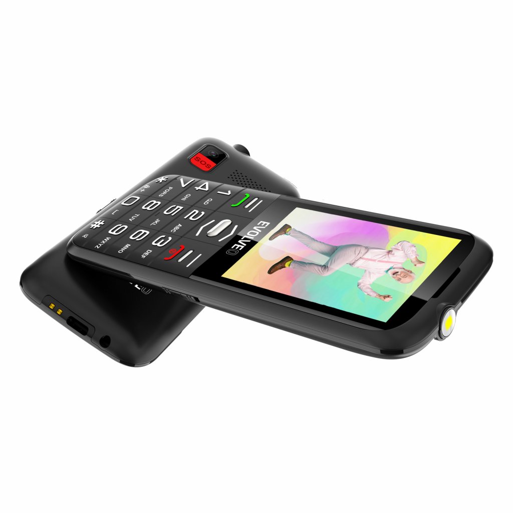 EVOLVEO EasyPhone XO, mobilný telefón pre seniorov s nabíjacím stojanom (čierna farba) 