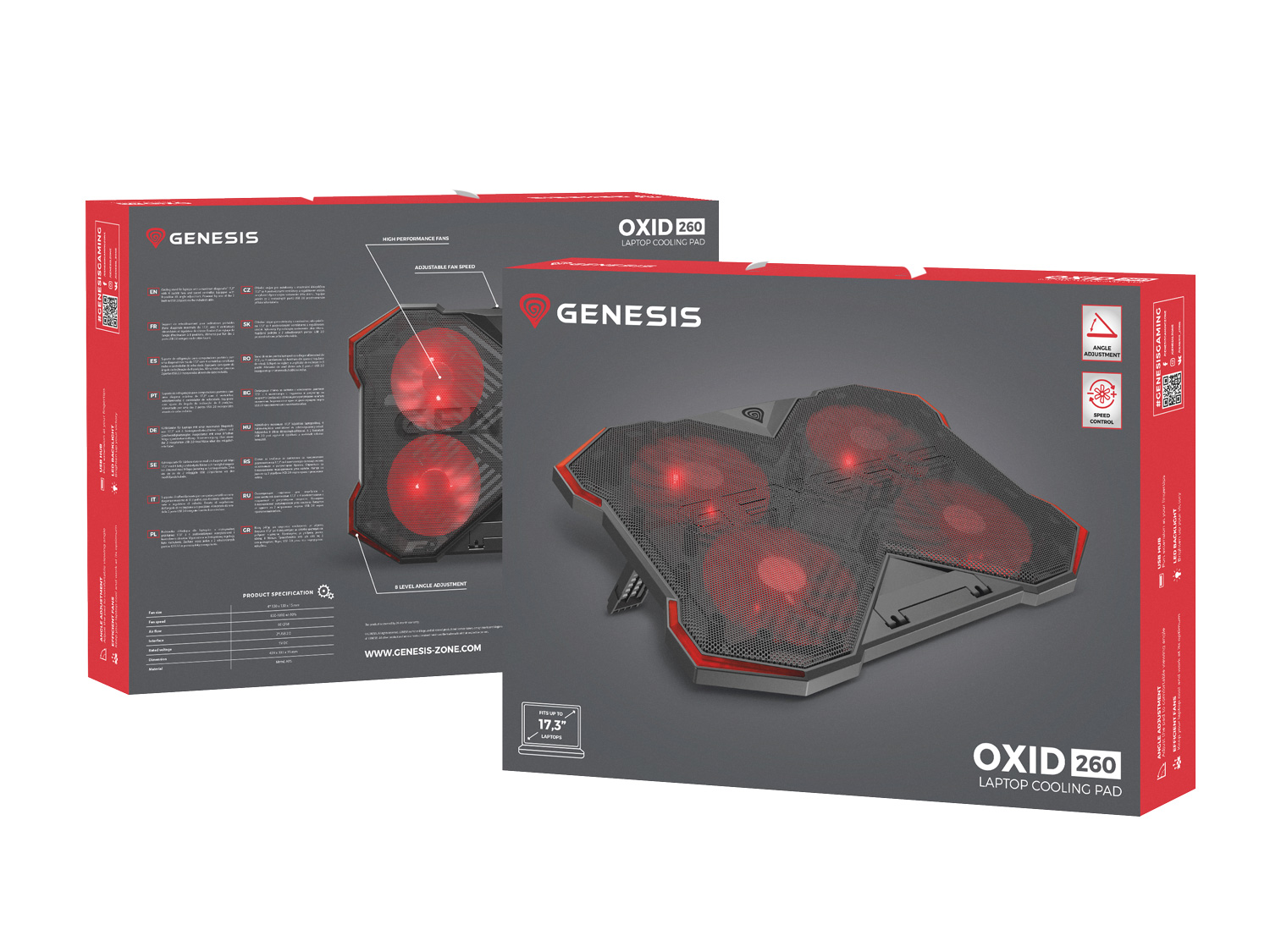 Chladiaca podložka pre NB Genesis OXID 260, LED, 15, 6-17, 3" 4xvetrák, 2xUSB 
