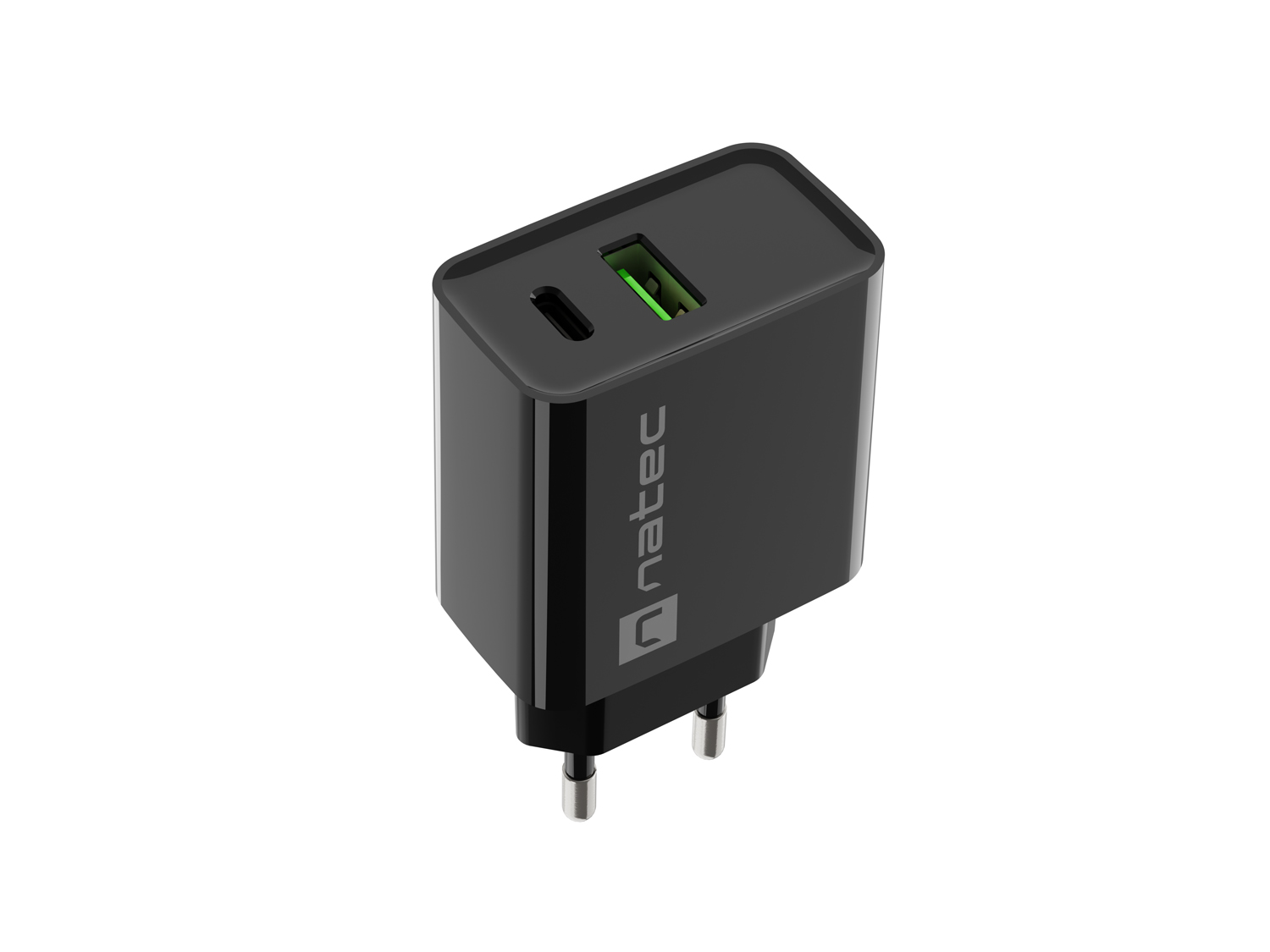 Univerzálna nabíjačka Natec RIBERA 20W 1X USB-A + 1X USB-C, čierna 
