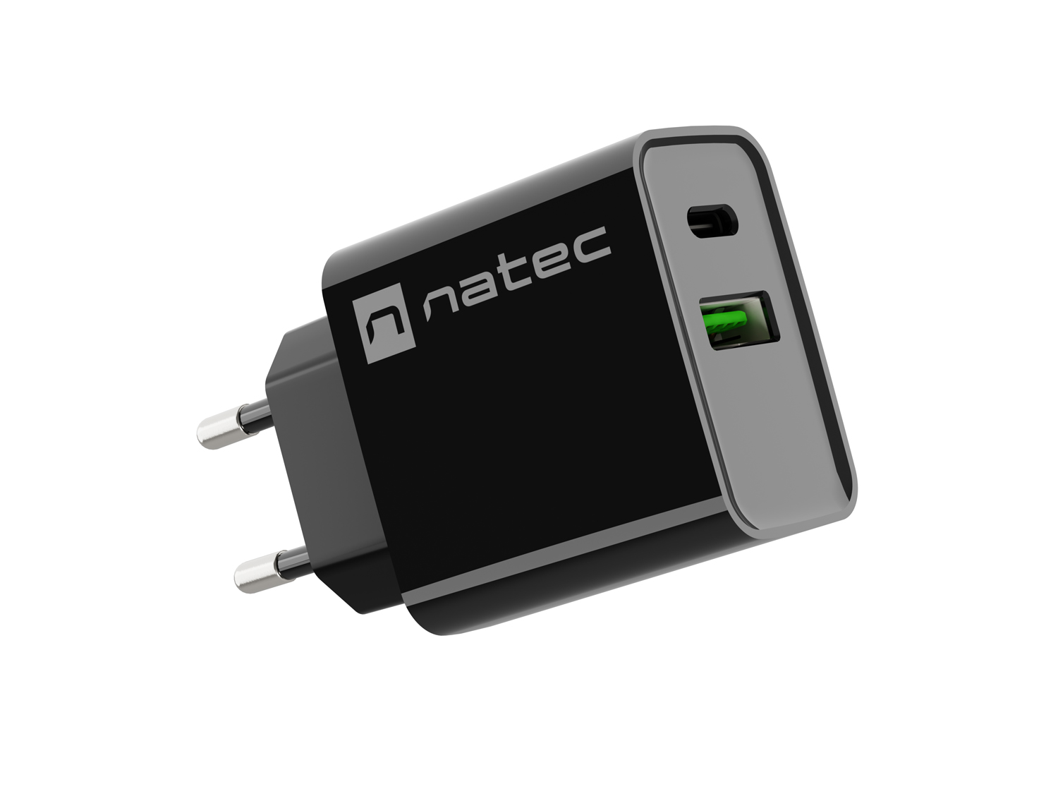 Universální nabíječka Natec RIBERA 20W 1X USB-A + 1X USB-C, černá 